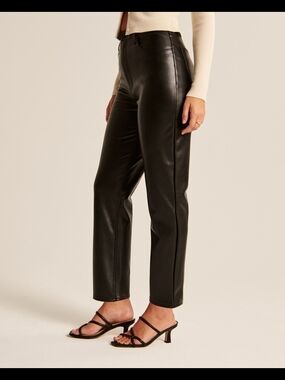 Abercrombie & Fitch High-Rise Faux Leather Straight Leg Pants - Black